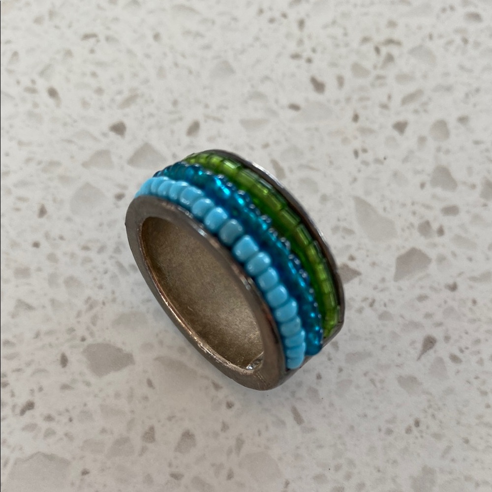 DYRBERG KERN turquoise beaded silver ring statement accent Danish Scandinavian